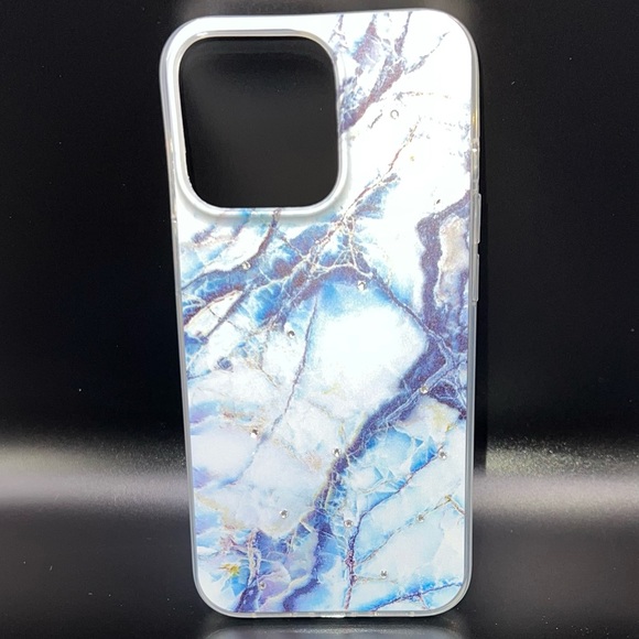 SWAROVSKI Crystals Navy White Marble Granite iPhone 12 13 PRO MAX  Case - Picture 8 of 12